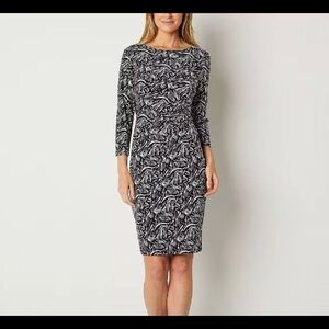 Black Label By Evan-Picone Women's 3/4 Sleeve Black White Knee Length Sz 4 NWT
